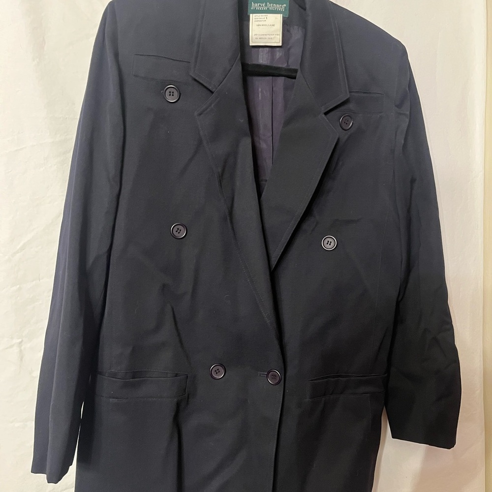 Harve Benard Navy Wool, Double-Breasted Blazer for Women Size 8